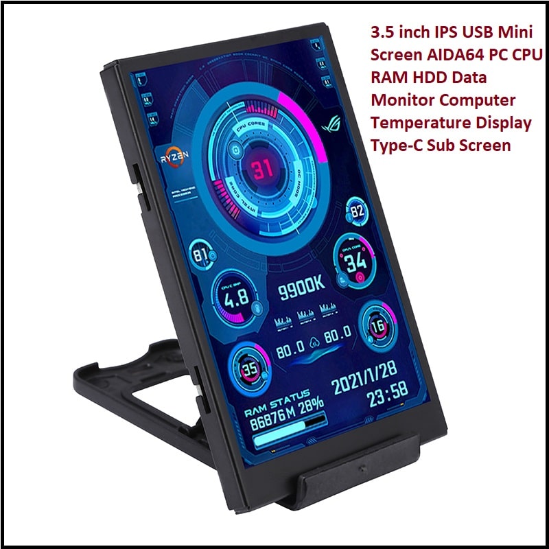 3.5 Inch IPS TYPE-C Secondary Screen Computer CPU GPU RAM HDD Monitor USB Display For Freely AIDA64