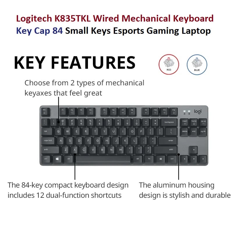 Logitech K835TKL Wired Mechanical Keyboard Key Cap 84 Small Keys Esports Gaming Laptop