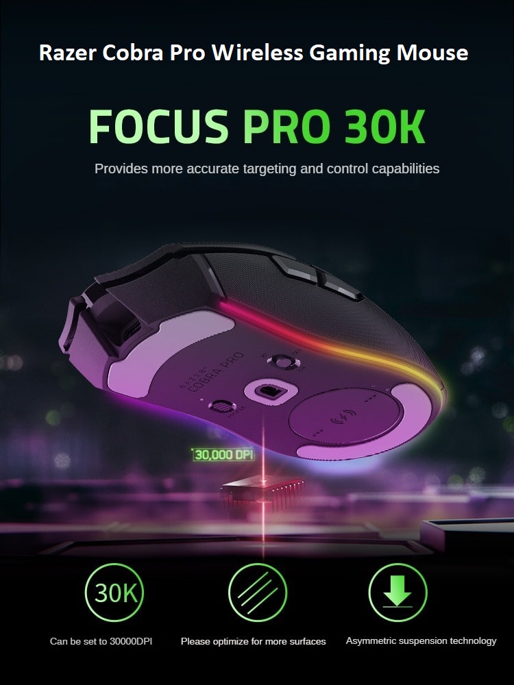 Razer Cobra Pro Wireless Gaming Mouse Programmable-Buttons-30000DPI-Over-100-Hours-Battery-Life