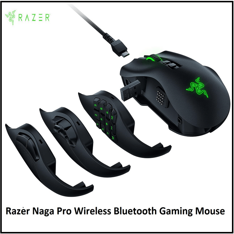 Razer Naga Pro Wireless Bluetooth Gaming Mouse Interchangeable Side Plate w 2, 6, 12 Button Configurations - Focus+ 20K DPI