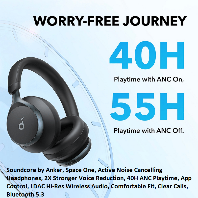 Soundcore by Anker Space One Active Noise Cancelling Headphones Wireless Headphones Bluetooth 5.3 2X Stronger Voice Reduction